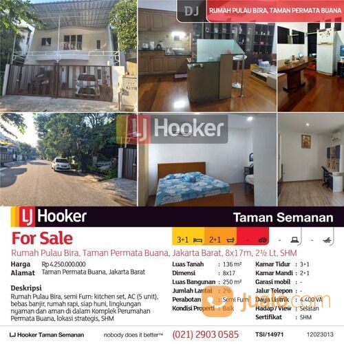 (TSI/14971) Rumah Pulau Bira, Taman Permata Buana, Jakarta Barat, 8x17 M, 2 Lt, SHM