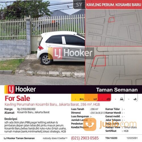 (TSI/15220) Kavling Perumahan Kosambi Baru, Jakarta Barat, 286 M, HGB