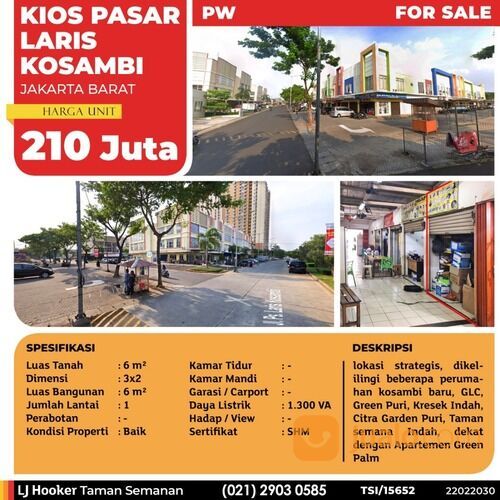 (TSI/15652) Kios Pasar Laris, Kosambi, Jakarta Barat, 3x2 M, 1 Lt, SHM