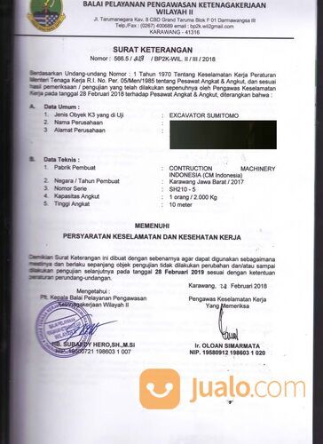 Pembuatan jasa surat izin layak operasi SILO Excavator disnaker di Kota