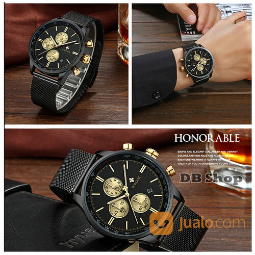 Jam WWOOR Pria Chronograph 8862 BLACK GOLD Krono Aktif Tahan Air