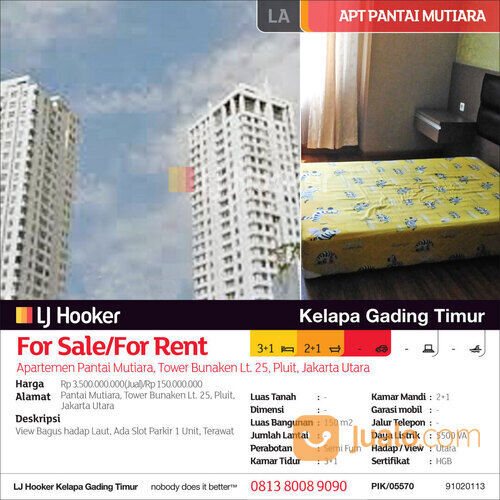 Apartemen Pantai Mutiara Tower Bunaken Lt. 25, Pluit, Jakarta Utara