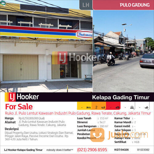 Ruko Jl. Pulo Lentut Kawasan Industri Pulo Gadung, Rawa Terate, Cakung, Jakarta Timur