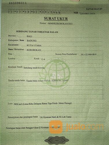 Tanah 1,25 Ha. Jl. Bumbak Kerobokan Kuta Utara
