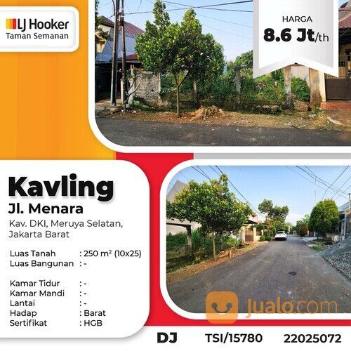 (TSI/15780) Kavling Jl. Menara, Meruya Selatan, Jakarta Barat, 10x25 m², HGB