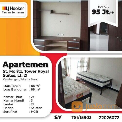 (TSI/15903) Apartemen St. Moritz, Tower Royal Suite, Kembangan, 88 m², Lt. 21, HGB