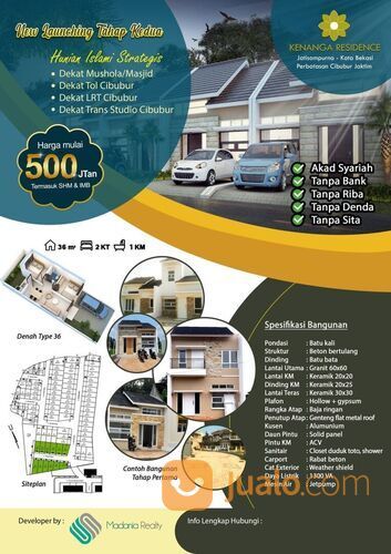 Kenanga Residence Syariah Tanpa Bank Strategis Dekat Jaktim, Bekasi, Cibubur