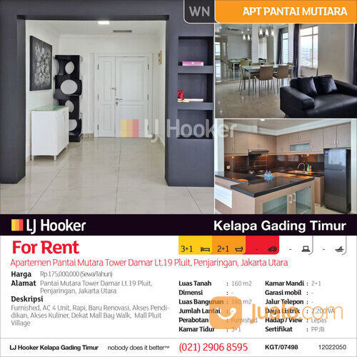 Apartemen Pantai Mutiara Tower Damar Lt.19 Pluit, Penjaringan, Jakarta Utara