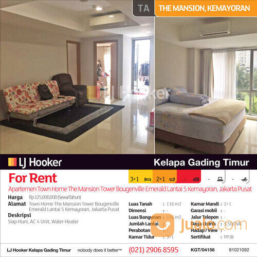 Apartemen Town Home The Mansion Tower Bougenville Emerald Lantai 5 Kemayoran, Jakarta Pusat