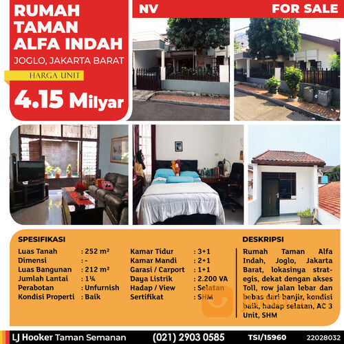 (TSI/15960) Rumah Taman Alfa Indah, Joglo, 252 m², 1¼ Lt, SHM