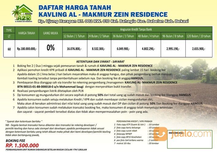Kavling di bebalan Dp 0% bekasi ujung harapan