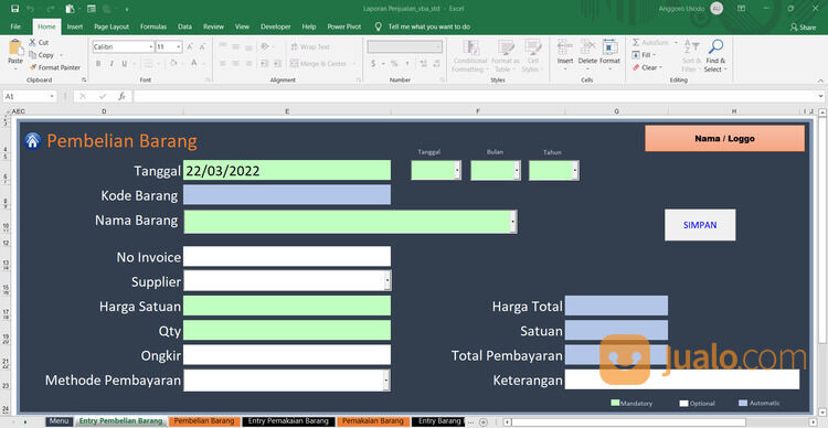 Applikasi Berbasis Excel VBA (Sales, Production, Inventory)