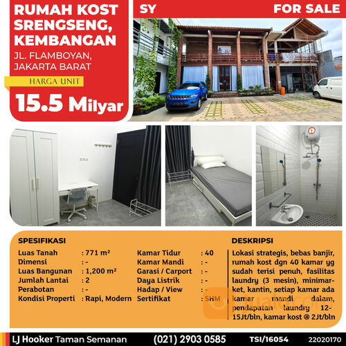 (TSI/16054) Rumah Kost Srengseng, Kembangan, 771 m², 2 Lt, SHM