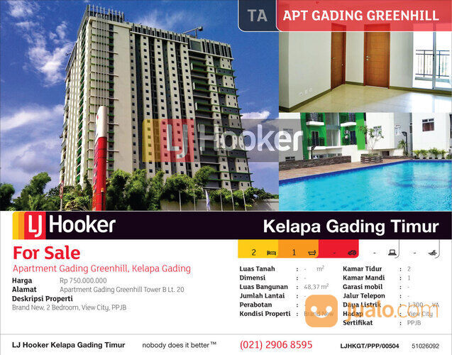 Apartemen Gading Greenhill Tower B Lantai 20 Kelapa Gading, Jakarta Utara