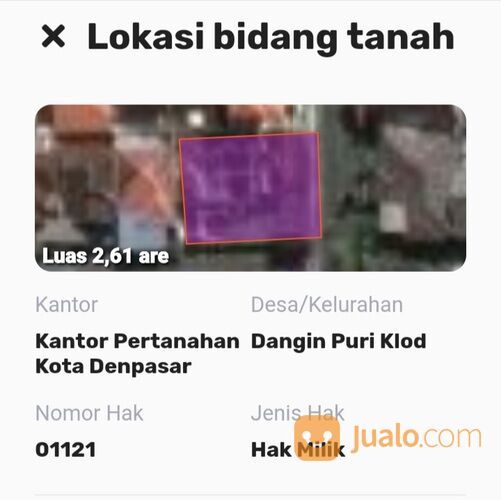 Tanah 2,61 are, Jl. Jayagiri UTAMA Dangin Puri KLOD Renon Denpasar