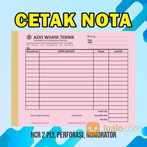 Cetak Buku Nota Toko Custom Desain Rangkap Dua per Satu Rim