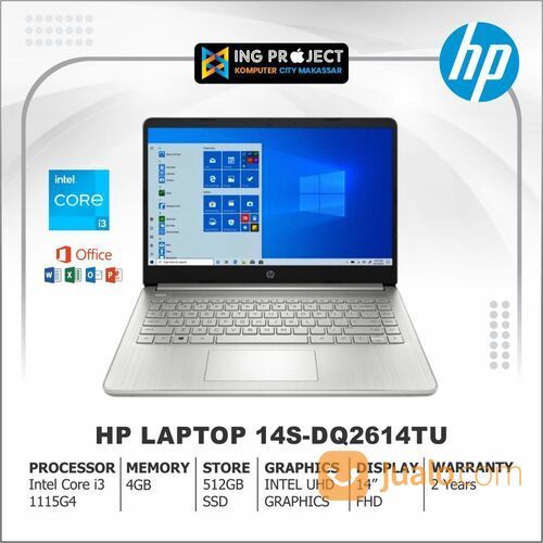 Hp Laptop 14s Dq2614tu I3 1115g4 4gb 512gb Ssd Uma 14 Fhd Ips W11 Ohs Silver Di Kota Makassar 8883