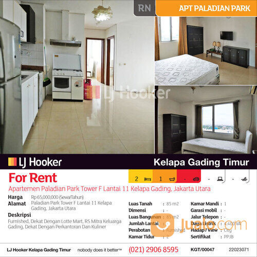 Apartemen Paladian Park Tower F Lantai 11 Kelapa Gading, Jakarta Utara