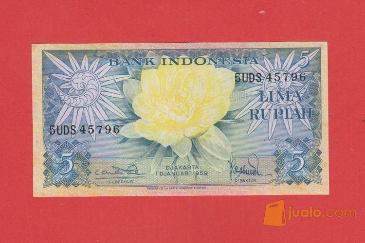 44 1 Lembar Uang Mahar Nikah 5 Rupiah Indonesia Seri Bunga Tahun 1959 Unc Madiun Jualo