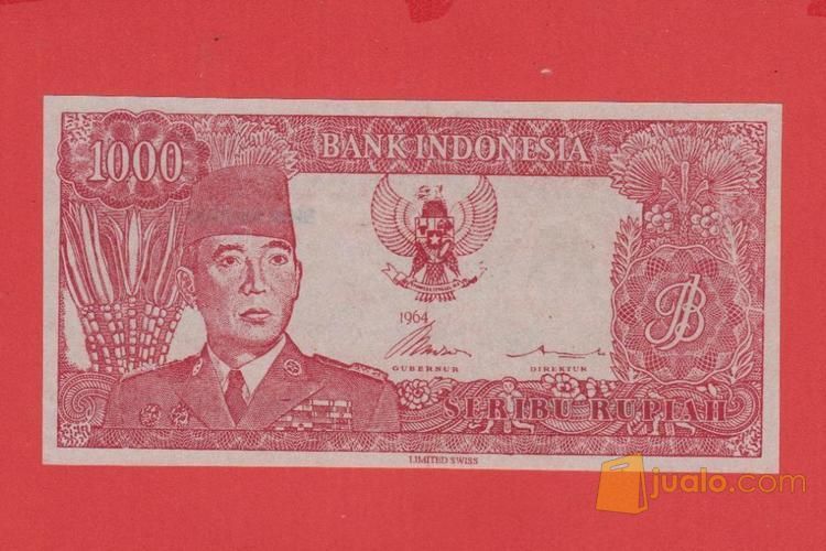 123.1 LEMBAR UANG SOUVENIR 1000 RUPIAH SOEKARNO MELENGKUNG 1964 BAJAK SAWAH LIMITED SWISS