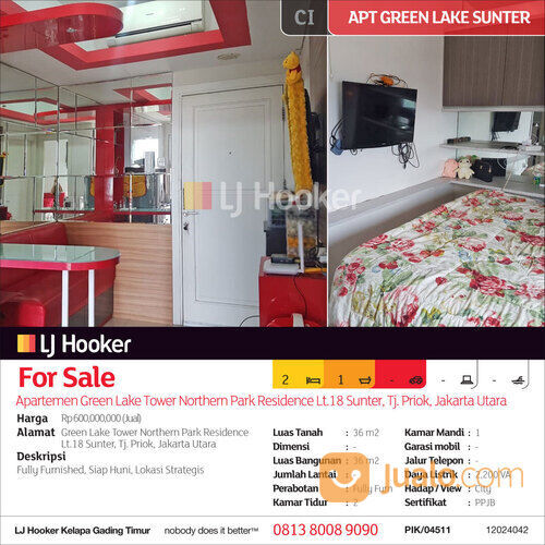 Apartemen Green Lake Tower Northern Park Residence Lt.18 Sunter, Tj