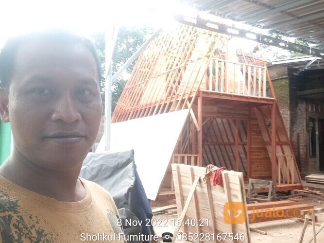 HARGA RUMAH KAYU SEGI TIGA MODERN 5M X 6M