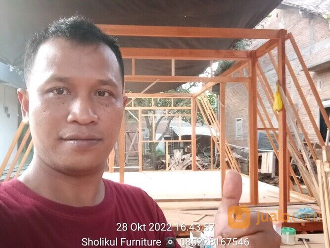 HARGA RUMAH KAYU SEGI TIGA MODERN 5M X 6M