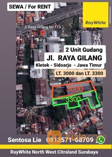 3000 m2 Gudang Industri Jalan Raya Gilang - Kletek - Taman - Sidoarjo - Jatim