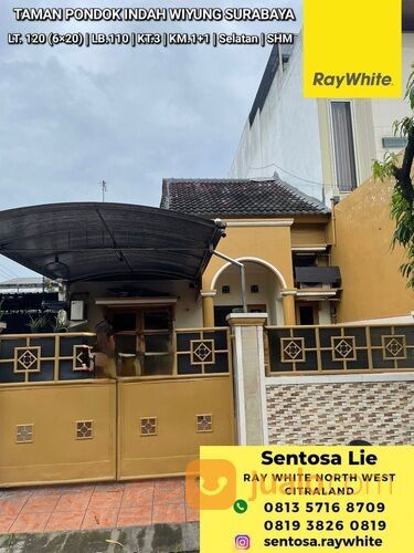 Rumah Taman Pondok Indah Wiyung Surabaya Row 3 Mobil Dkt Pakuwon Mall Di Kota Surabaya Jawa 6598