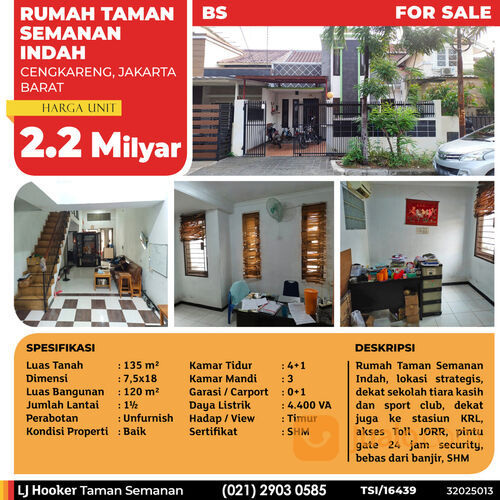 Rumah Taman Semanan Indah, Cengkareng, 7.5x18 m², 1½ Lt, SHM (TSI/16439