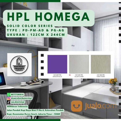 HPL Lapisan Furniture HOMEGA Warna Solid Harga Perlembar