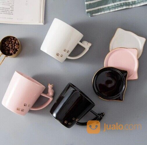 Gelas Cangkir Kucing Cup Bowl Coffee Tea Ala Jepang Gelas Keramik Cat