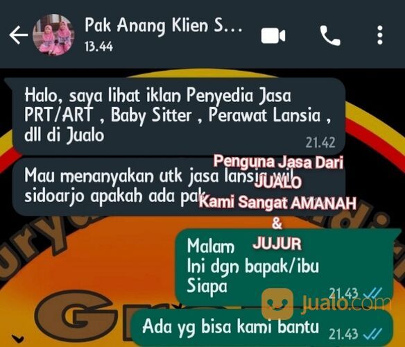 Penyedia Jasa PRT/ART , Baby Sitter , Perawat Lansia , dll