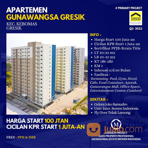 Apartemen 2BR Gunawangsa Gresik Kebomas Murah Strategis dkt Teluk Lamong Gelora Joko Samudro