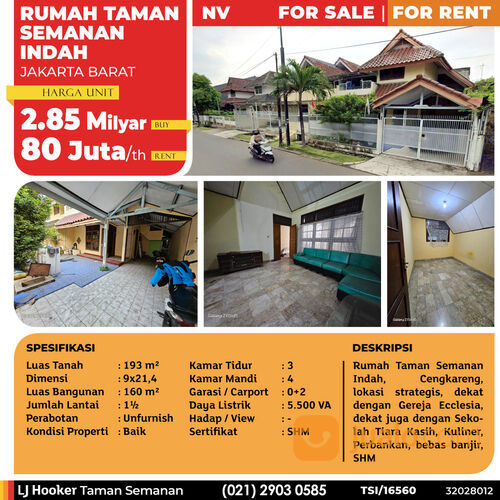 (TSI/16560) Rumah Taman Semanan Indah, Jakarta Barat, 9x21.4 m², 1½ Lt, SHM