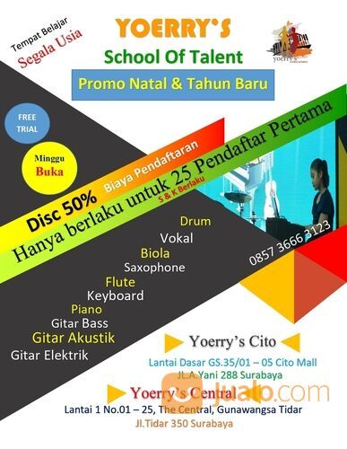 Kursus Les Piano Keyboard Biola Drum Gitar Vokal Surabaya