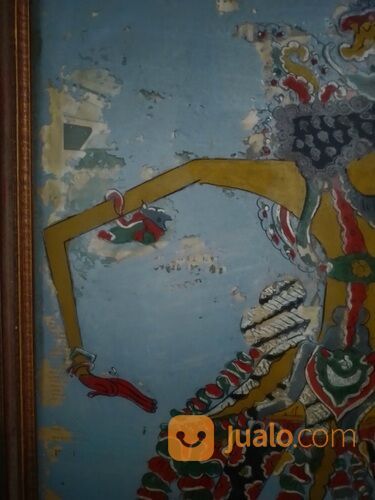 Lukisan Kaca Kuno Gambar Wayang Werkudoro. Jawa Tengah.
