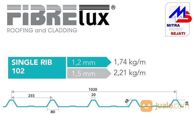 Atap Fiber Fibrelux Single Rib 102 tebal 1,5 mm Kota Surabaya - Jawa Timur