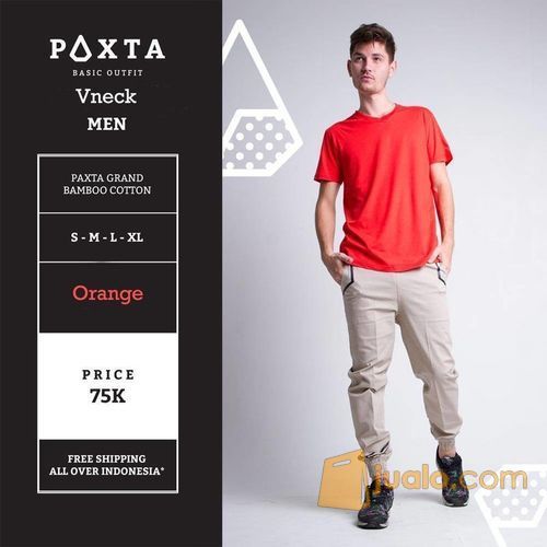 KAOS POLOS COWOK ORANGE V-NECK | KAOS POLOS PAXTA | KAOS POLOS PRIA