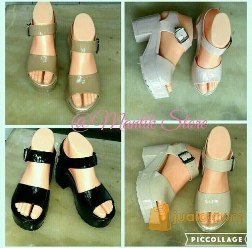  sandal  sendal sepatu wedges wanita cewe karet  jelly hitam 