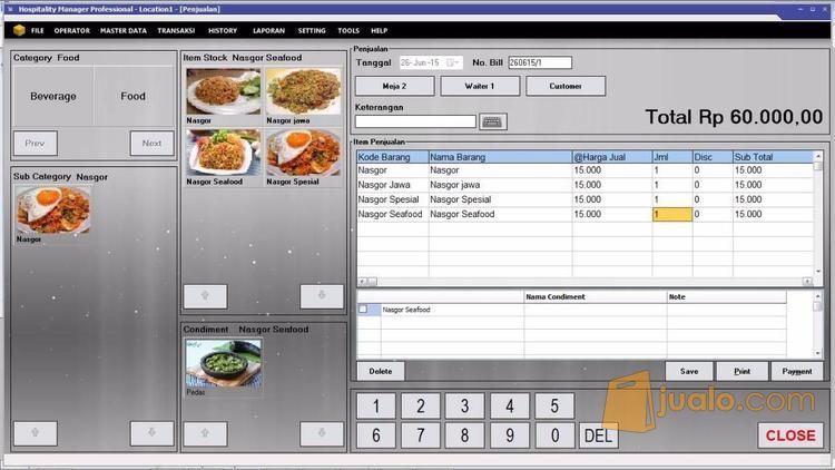 Software komputer kasir Resto/Restoran, Cafe/Coffeeshop Touchscreen.