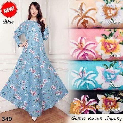 25 Trend Terbaru Gambar Gamis Katun Jepang Motif  Bunga  