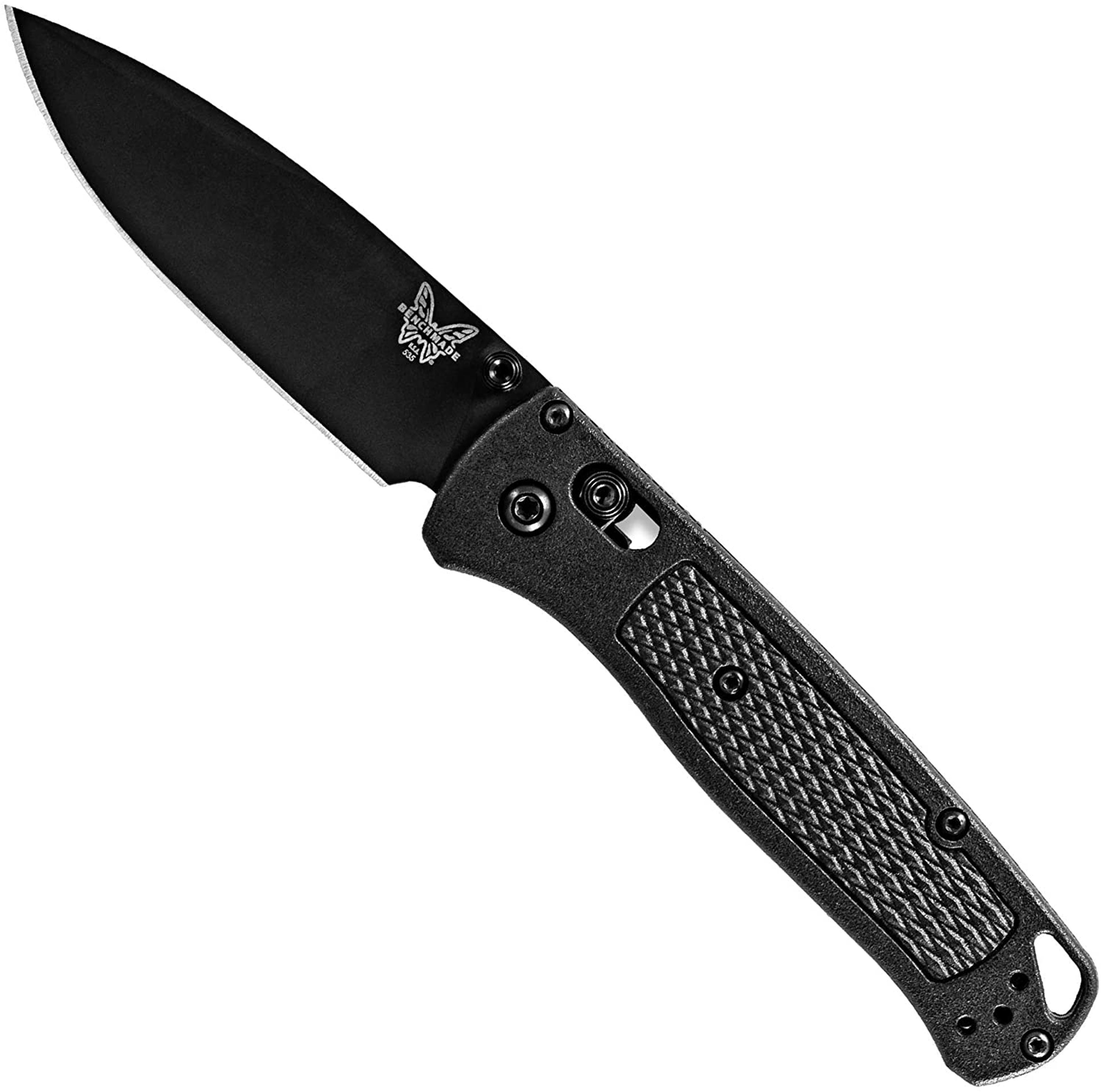 Benchmade - Bugout 535BK-2 EDC Manual Open Folding Knife, Drop-Point Blade, Plain Edge, Coated Finish, Black CF-Elite Handle, Made in the USA