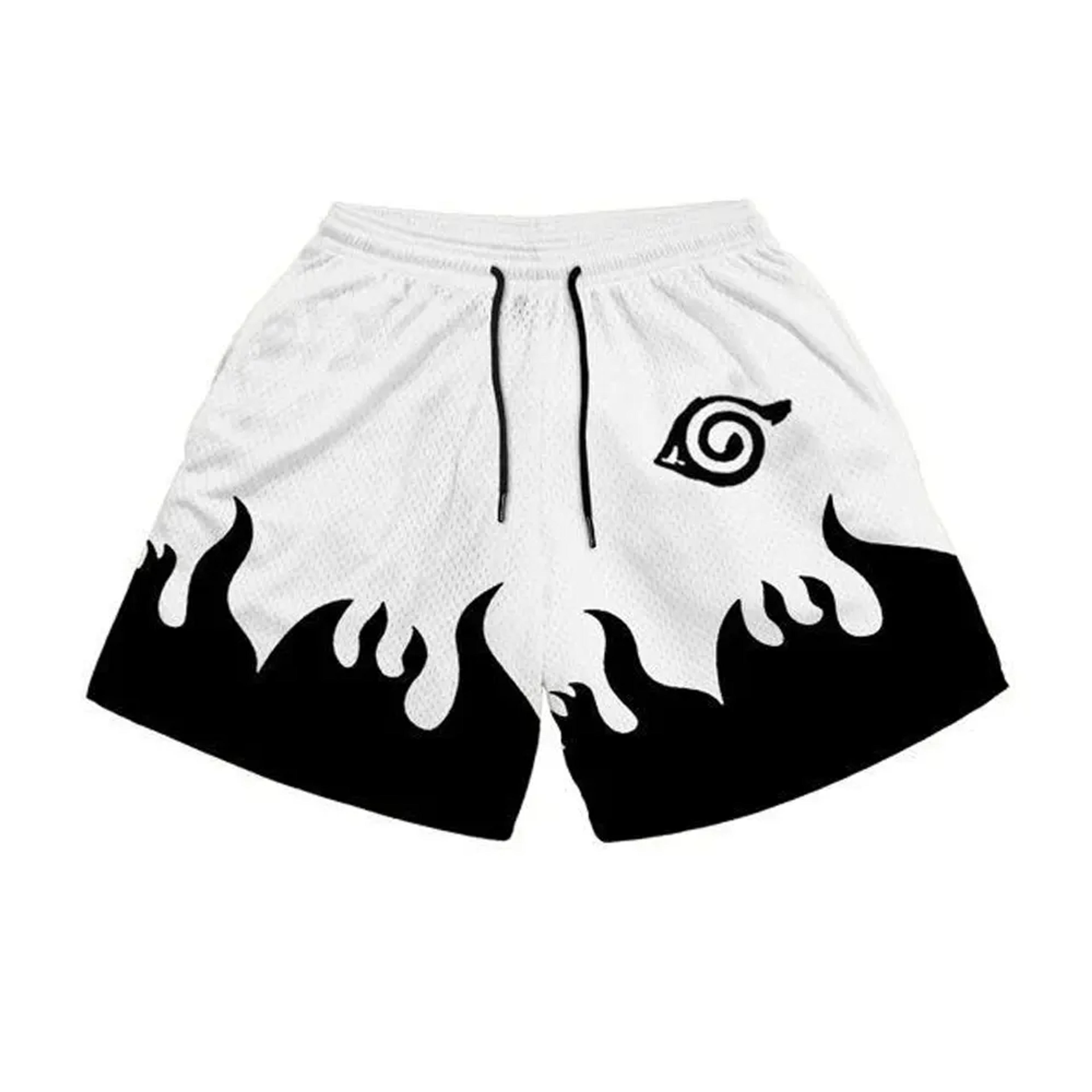 Naruto Anime Shorts Hidden Leaf Village Konohagakure Anime Gym Shorts Black