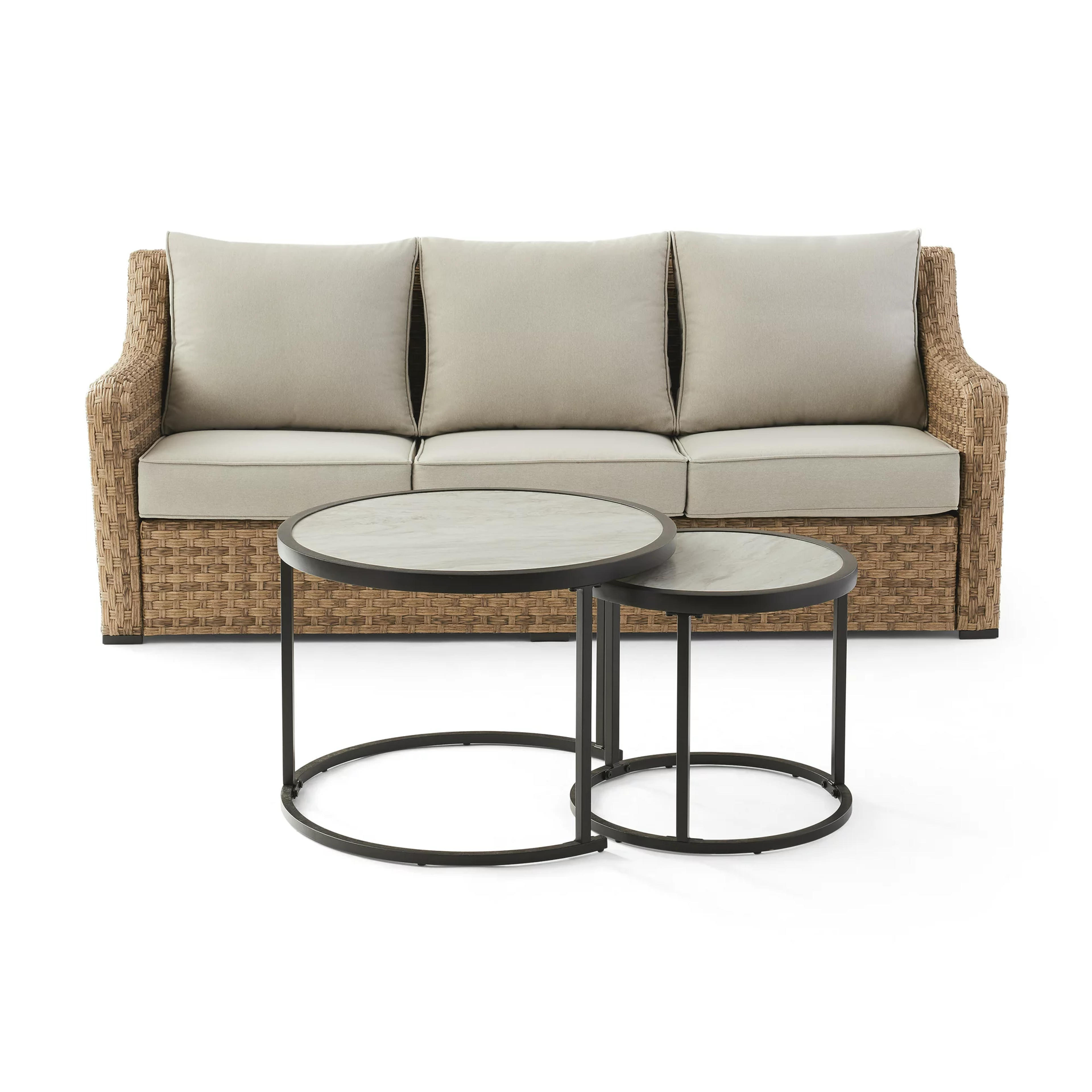 Better Homes & Gardens River Oaks 3-Piece Sofa & Nesting Table Set with Patio Cover - Walmart.com