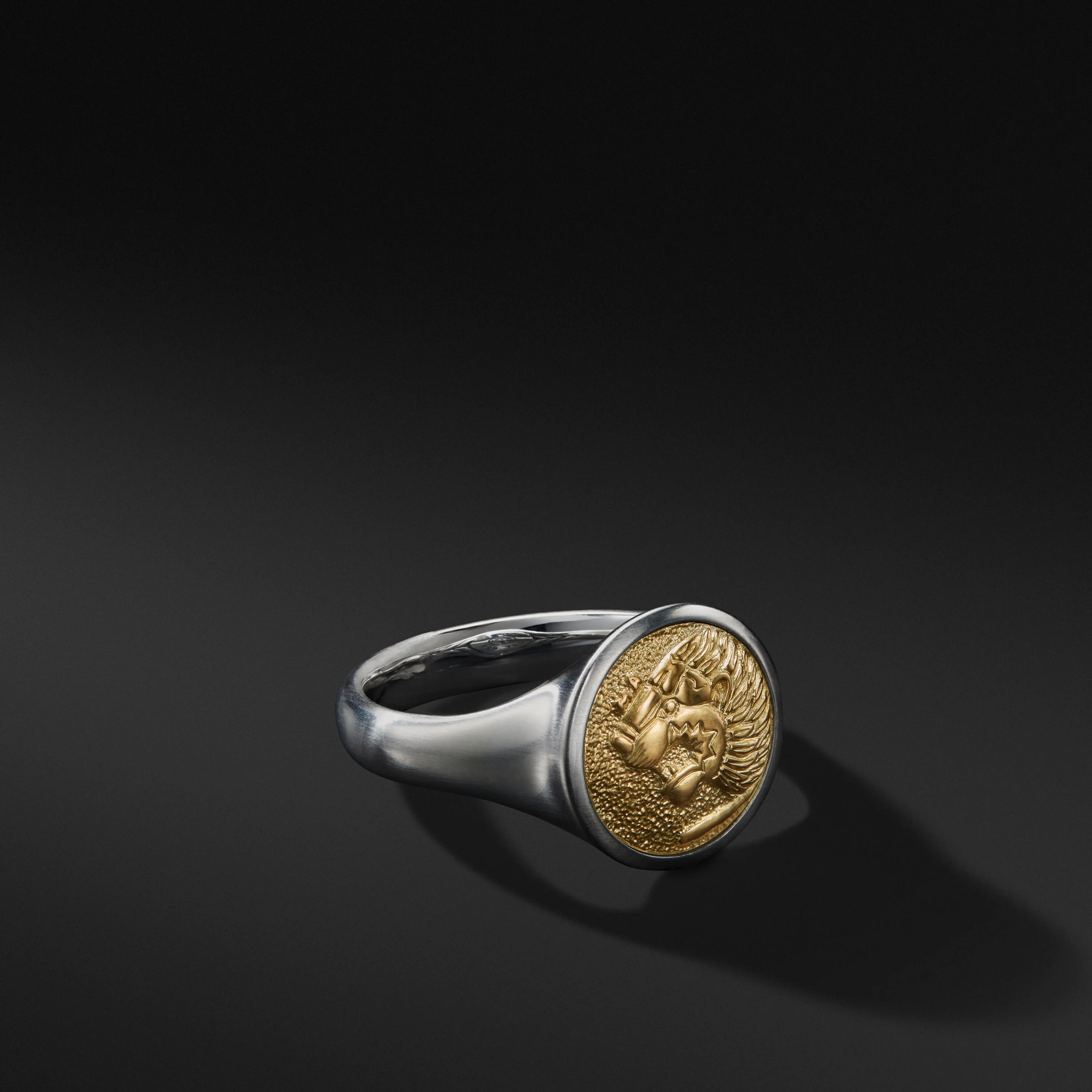 Petrvs® Lion Pinky Ring in Sterling Silver with 18K Yellow Gold