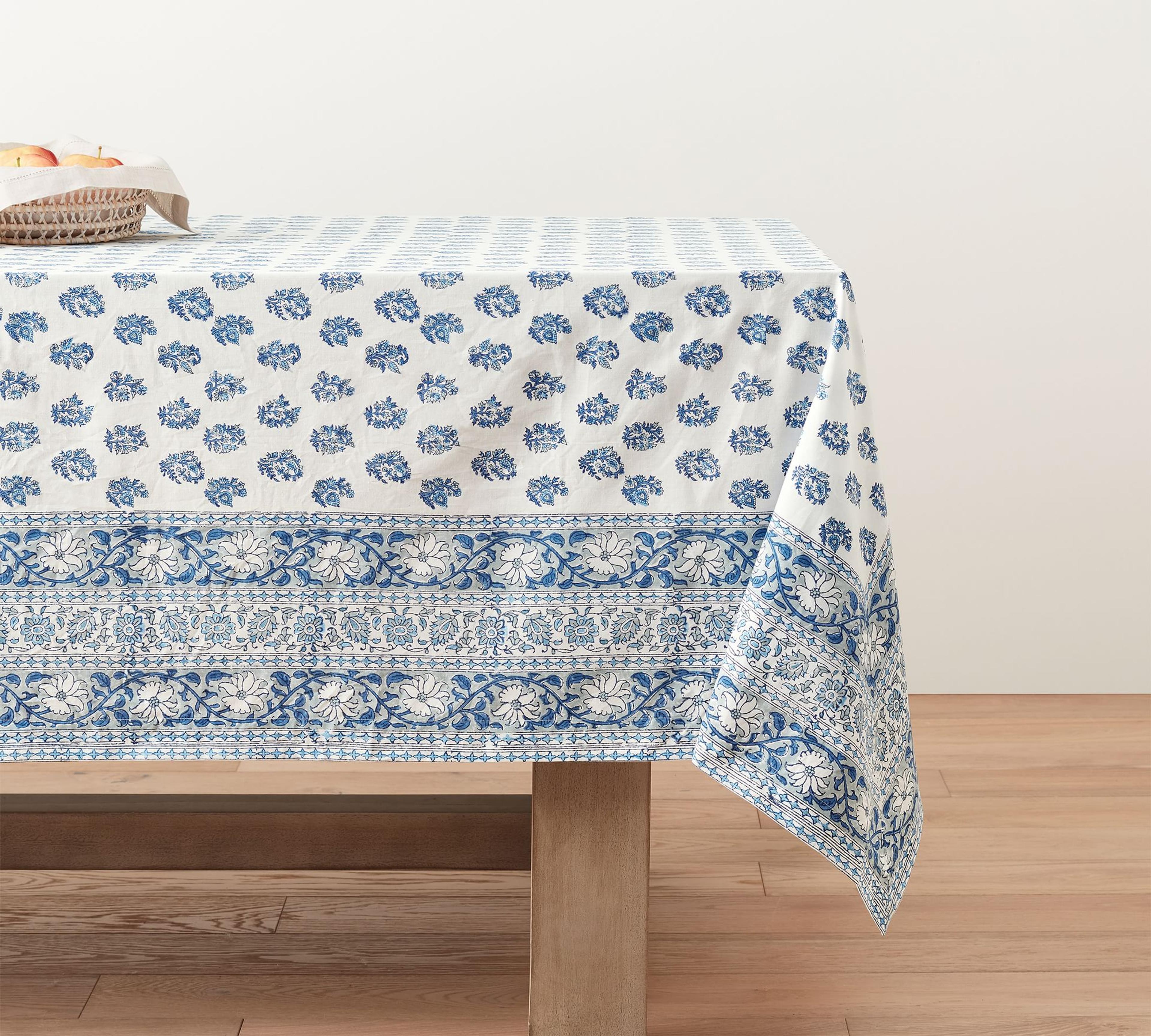 Sophia Floral Block Print Cotton Tablecloth | Pottery Barn