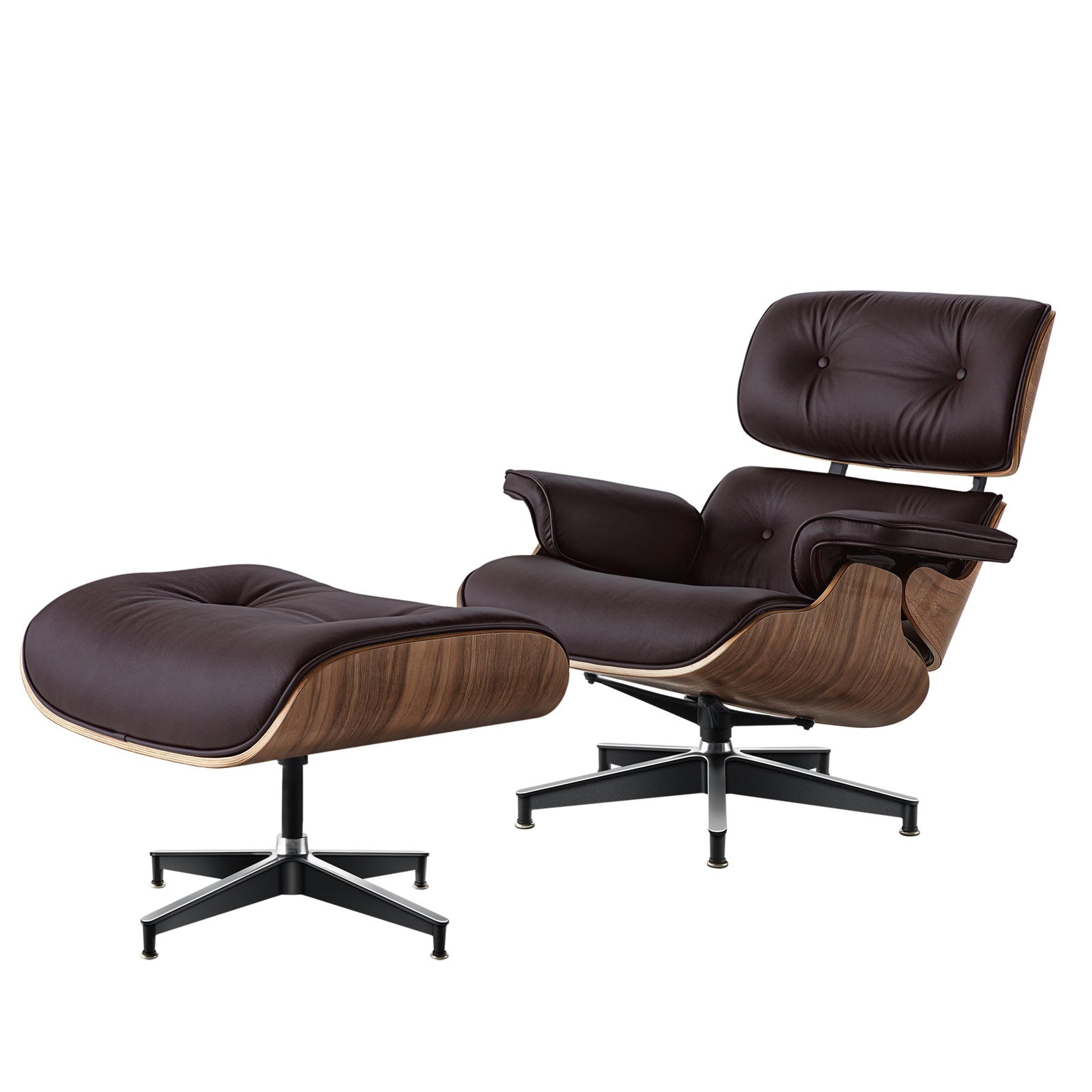 Eames Lounge Chair & Ottoman - Brown Leather, Walnut Wood
