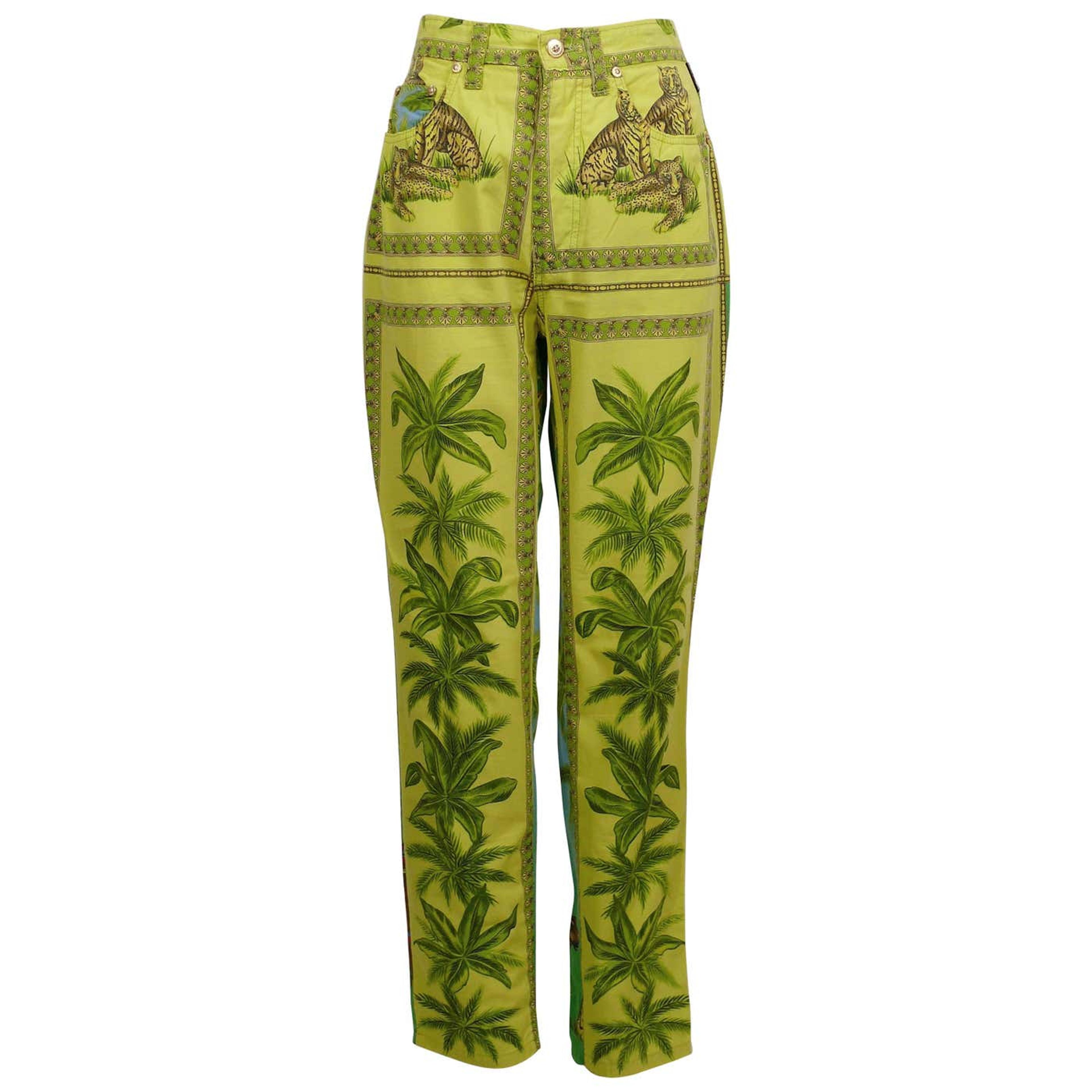 Versace Jeans Couture Vintage 1990s Tarzan Jungle Print Trousers at 1stDibs | jungle trousers 90s, tarzan 1990s, tarzan jeans