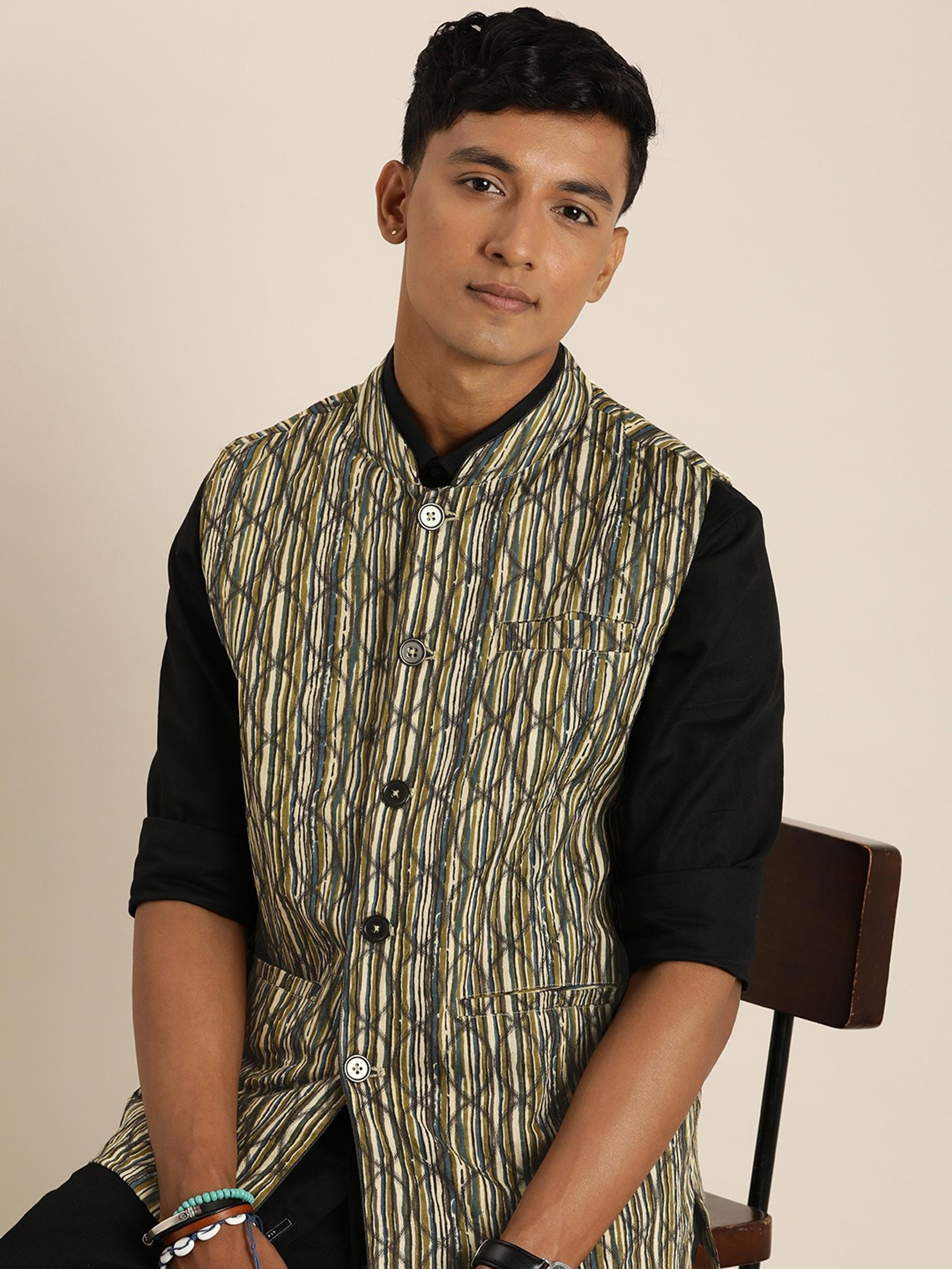 Buy Taavi Men Pure Cotton Striped Bagru Nehru Jacket - Nehru Jackets for Men 19640594 | Myntra